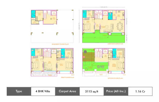 Ajnara Sports City Villas Sector 62 - Floor plan 4 BHK 3115 Sq.ft