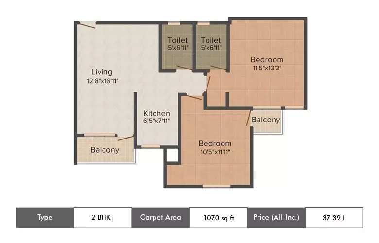 Floor plan for 2 BHK