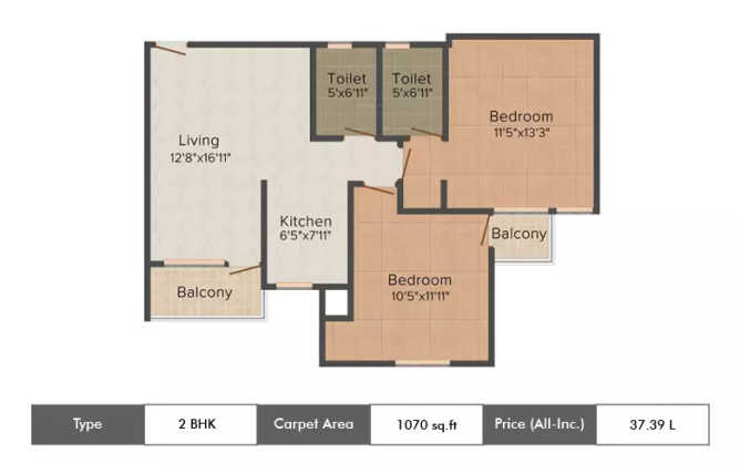 Supertech Czar Suites Omicron I Greater Noida - Floor plan 2 BHK 1070 Sq.ft