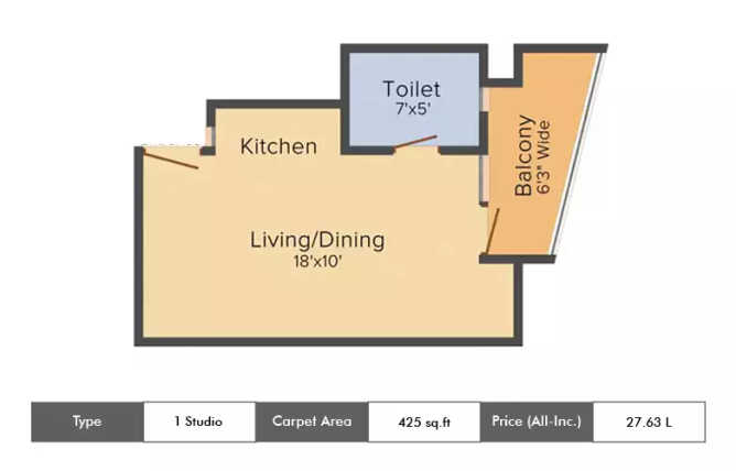 Supertech Eco Suites Sector 137 - Floor plan Studio 425 Sq.ft