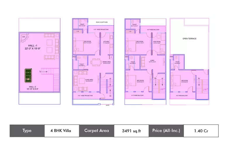 Floor plan for 4 BHK