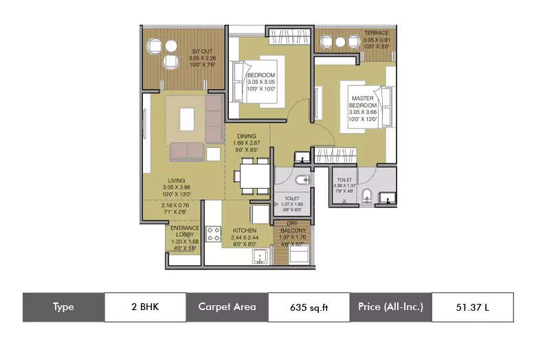 Floor plan for 2 BHK