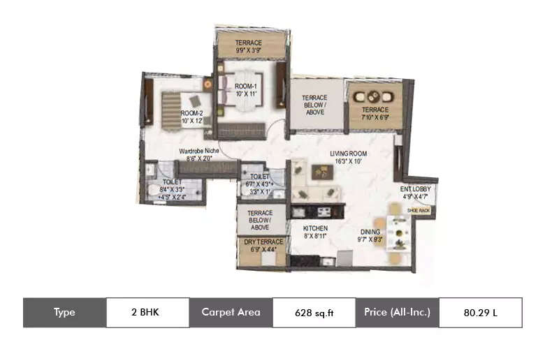 Floor plan for 2 BHK