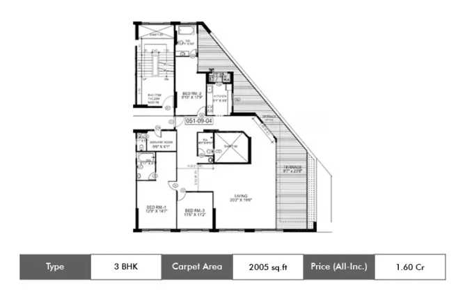 Amanora Future Towers Hadapsar - Floor plan 3 BHK 2005 Sq.ft
