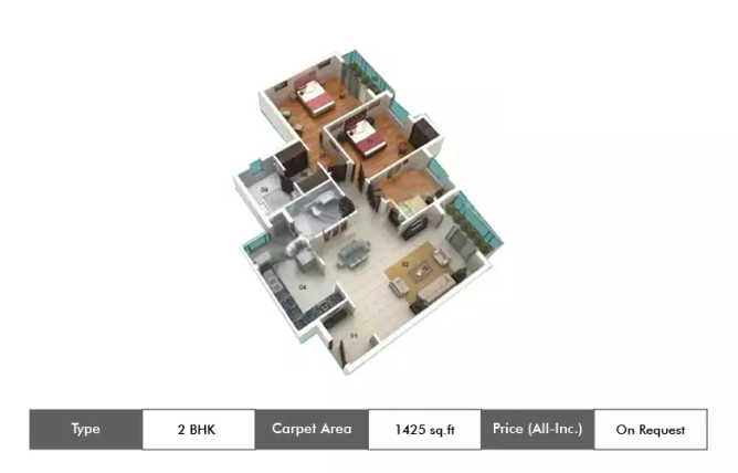 Jaypee Kassia Sector 25 - Floor plan 2 BHK 1425 Sq.ft