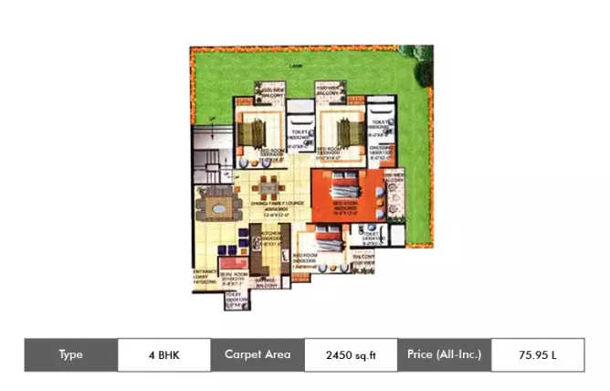 Amrapali Grand Sector Zeta I Greater Noida - Floor plan 4 BHK 2450 Sq.ft