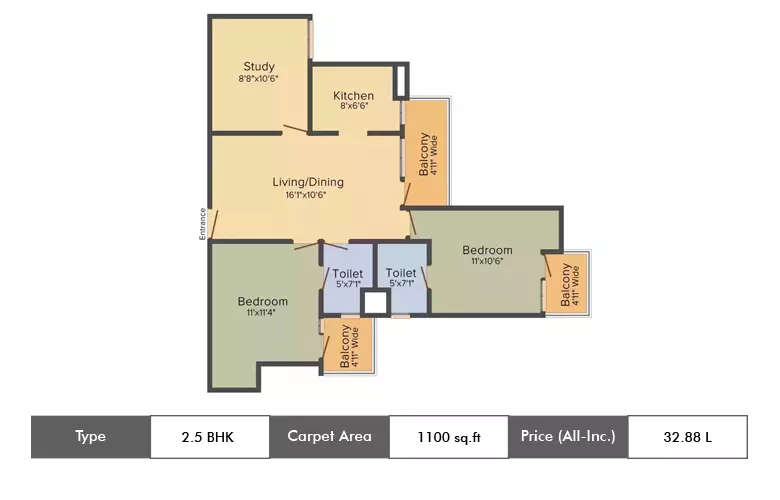 Floor plan for 2.5 BHK