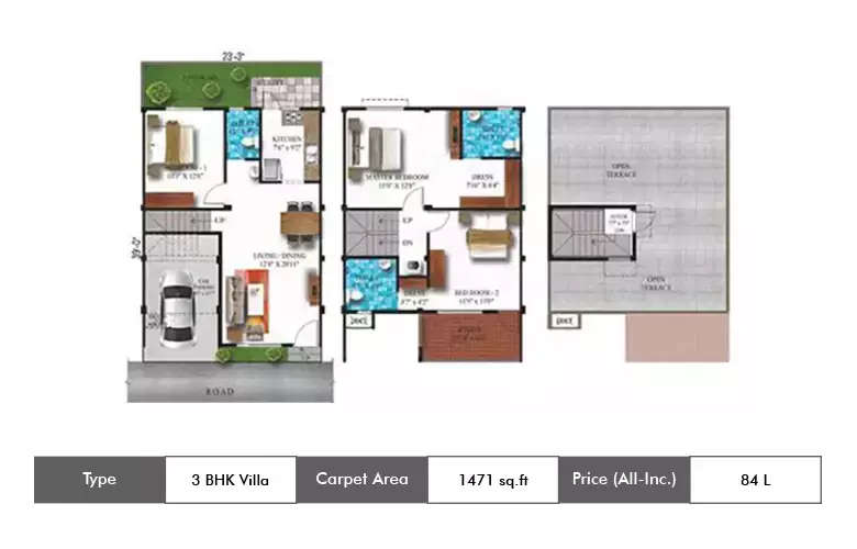Floor plan for 3 BHK