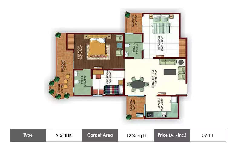 Floor plan for 2.5 BHK