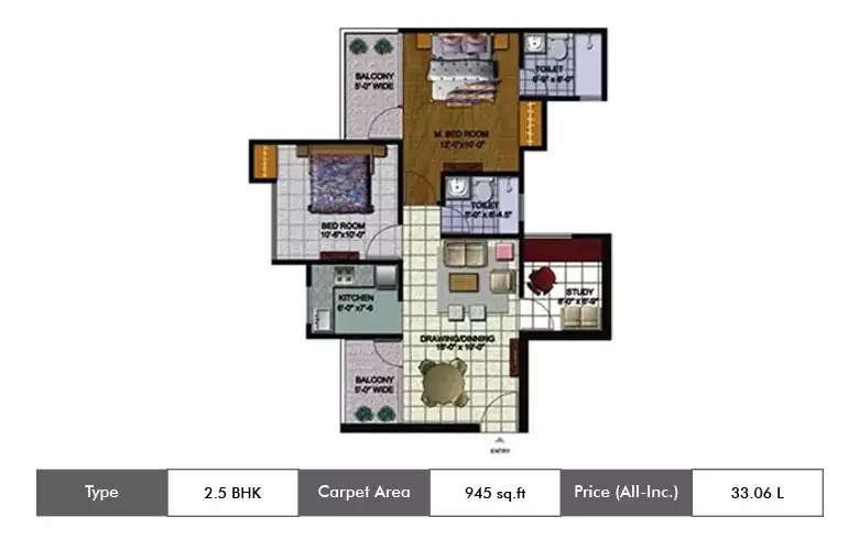 Floor plan for 2.5 BHK