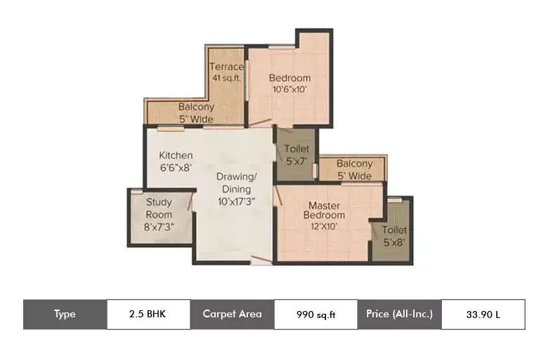 Floor plan for 2.5 BHK