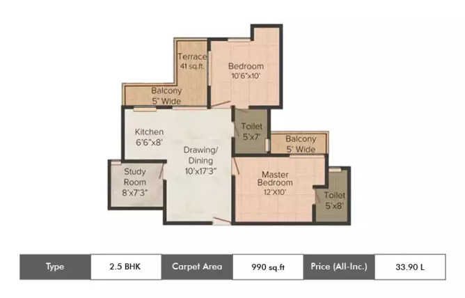 Amrapali Tropical Garden Techzone IV Greater Noida W - Floor plan 2.5 BHK 990 Sq.ft
