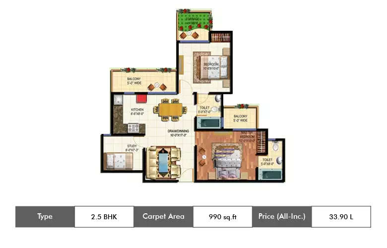 Floor plan for 2.5 BHK