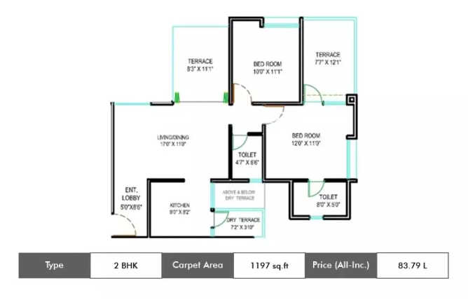 Majestique Navkaar Kondhwa - Floor plan 2 BHK 1197 Sq.ft