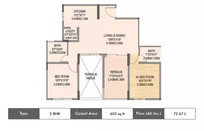 Geras Misty Waters Keshav Nagar - Floor plan 2 BHK 603 Sq.ft