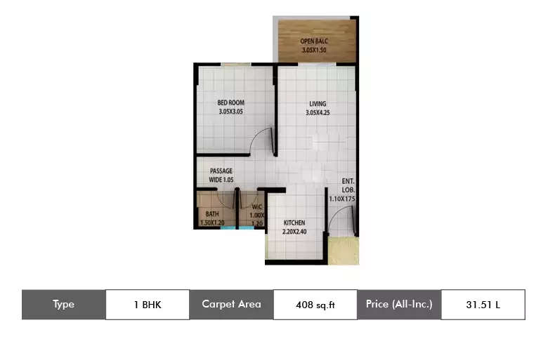 Floor plan for 1 BHK