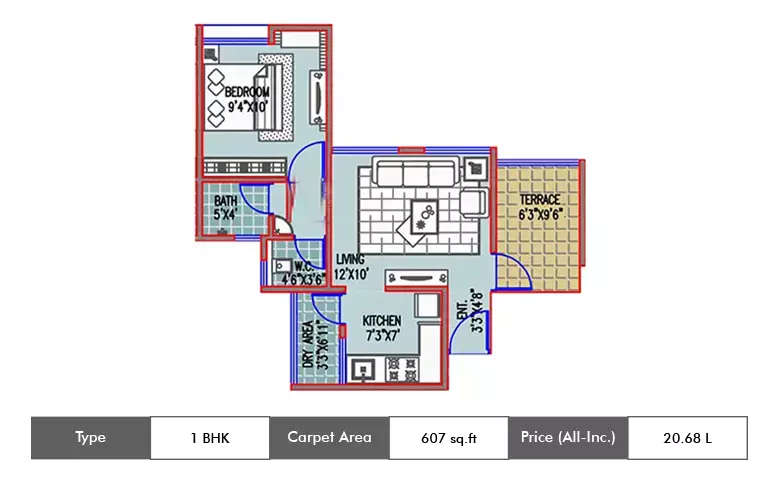 Floor plan for 1 BHK
