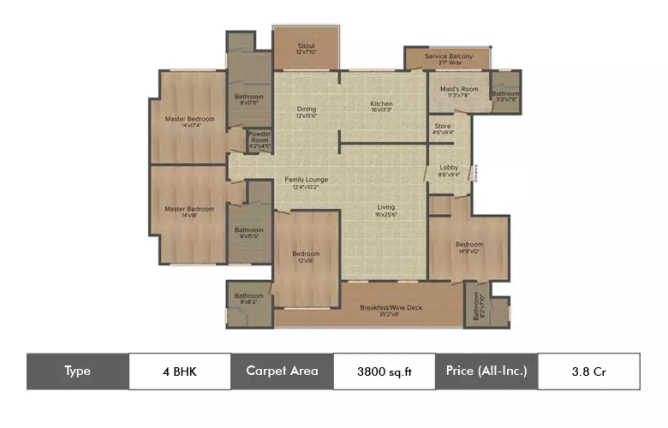 Panchshil One North Hadapsar - Floor plan 4 BHK 3800 Sq.ft