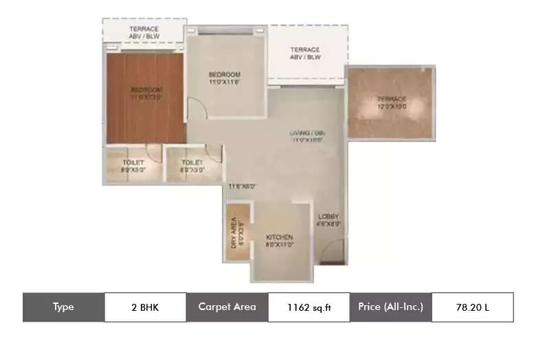 Floor plan for 2 BHK