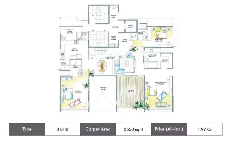 Floor plan for 3 BHK