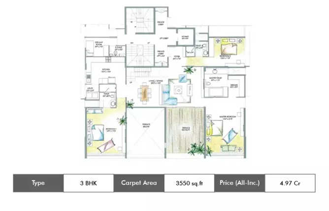 Marvel Claro Gultekdi - Floor plan 3 BHK 3550 Sq.ft