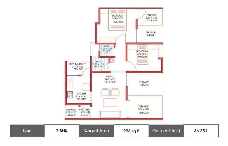 Floor plan for 2 BHK
