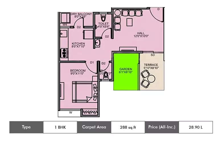 Floor plan for 1 BHK