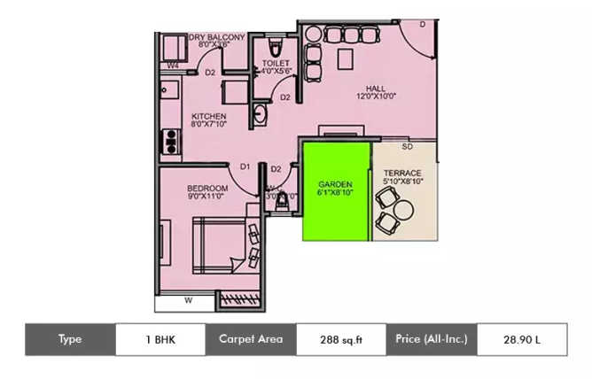 Majestique Aqua Fursungi - Floor plan 1 BHK 288 Sq.ft