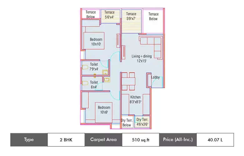 Floor plan for 2 BHK