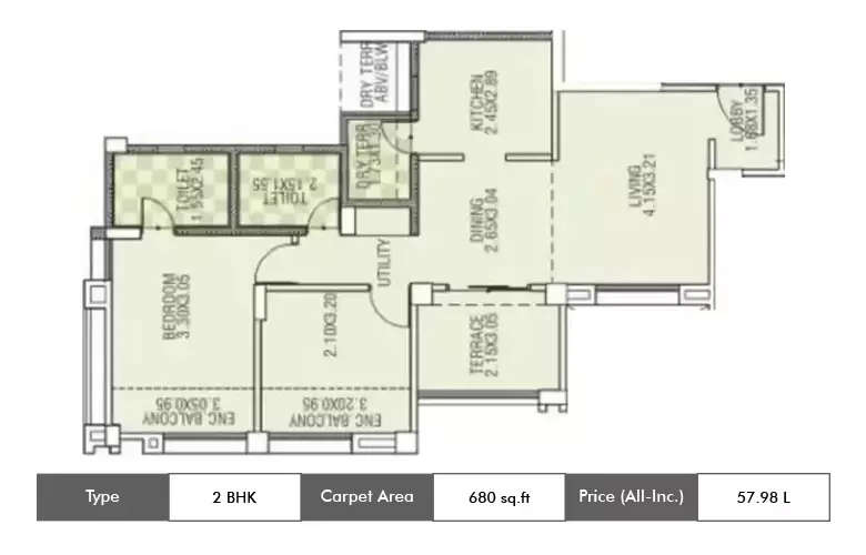 Floor plan for 2 BHK