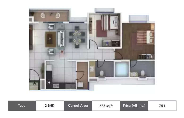 Floor plan for 2 BHK