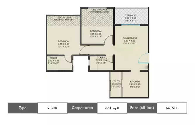 Krisala 41 Estera Punawale - Floor plan 2 BHK 661 Sq.ft