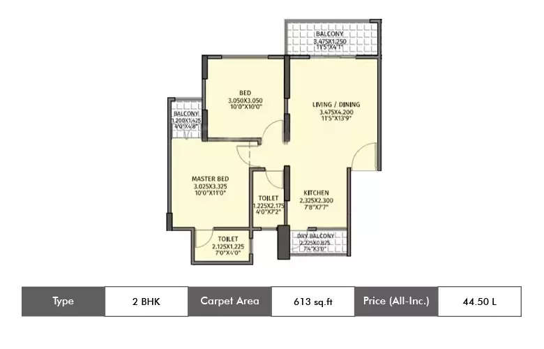 Floor plan for 2 BHK