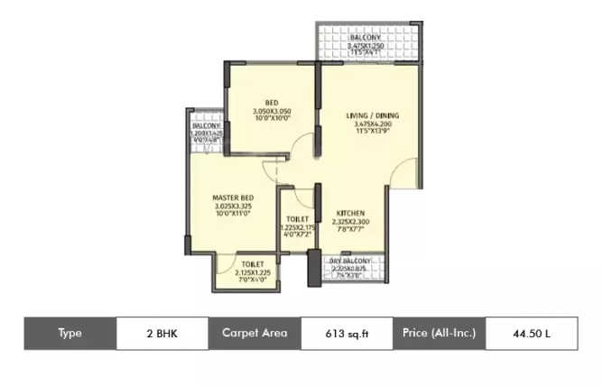 Krisala 41 Evoke Ravet - Floor plan 2 BHK 613 Sq.ft
