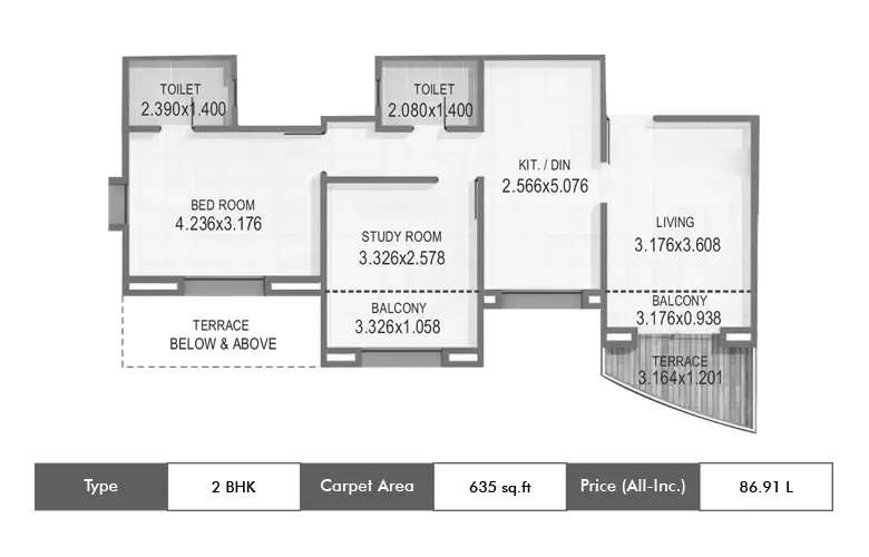 Floor plan for 2 BHK
