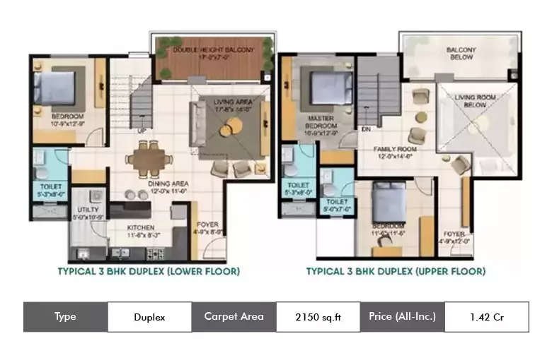 Floor plan for 3 BHK