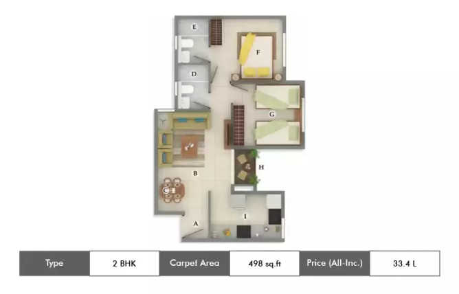 Shriram Codename Dil Chahta Hai Anekal - Floor plan 2 BHK 498 Sq.ft