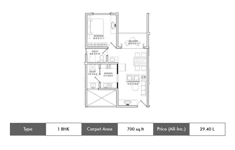 Floor plan for 1 BHK