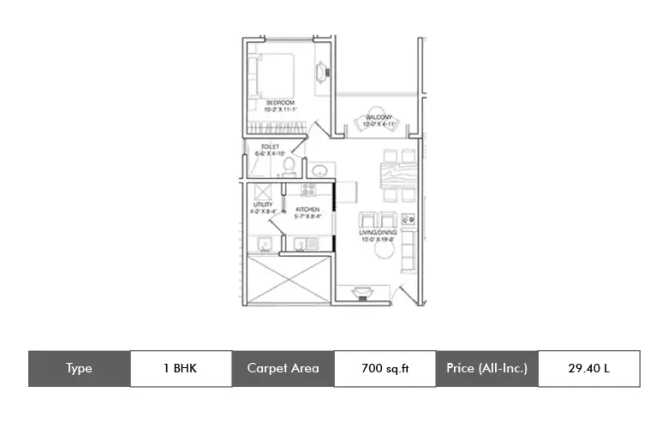 Shriram Sameeksha Jalahalli - Floor plan 1 BHK 700 Sq.ft