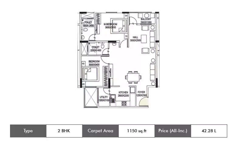 Floor plan for 2 BHK
