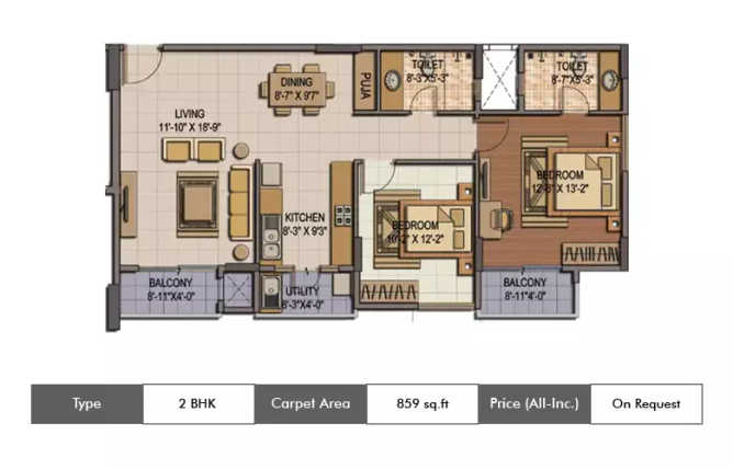 Shriram Summitt Electronic City - Floor plan 2 BHK 859 Sq.ft