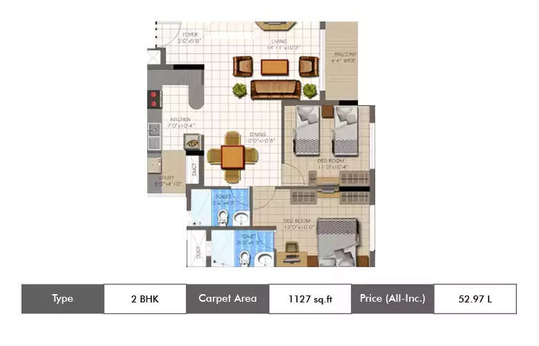 Floor plan for 2 BHK