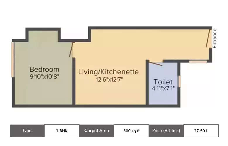 Floor plan for 1 BHK