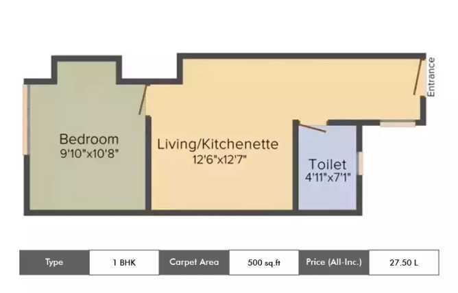 Kolte Patil Mirabilis Krishnarajapura - Floor plan 1 BHK 500 Sq.ft
