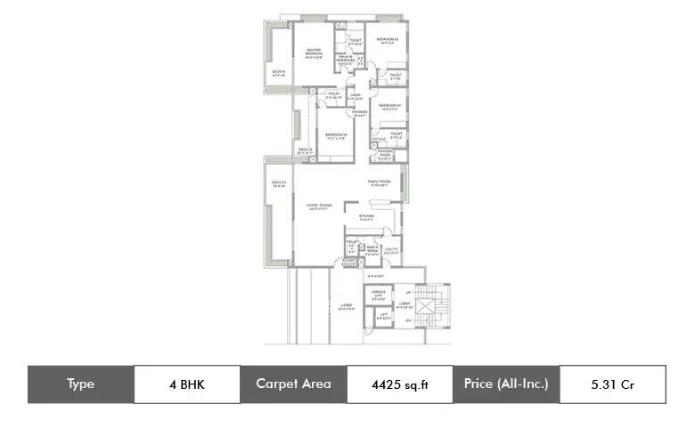 4 BHK Apartment 4425 Sq.ft
