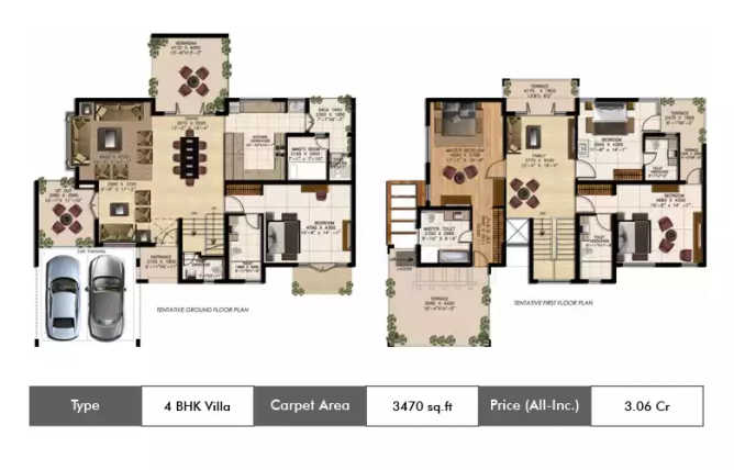 DLF Bella Greens Akshaya Nagar - Floor plan 4 BHK 3470 Sq.ft