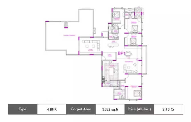 Vajram Essenza Thanisandra - Floor plan 4 BHK 3582 Sq.ft