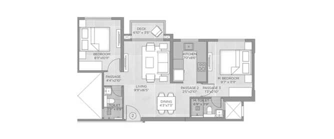 Highland Hiranandani Gardens Powai - Floor plan 2 BHK 598 Sq.ft