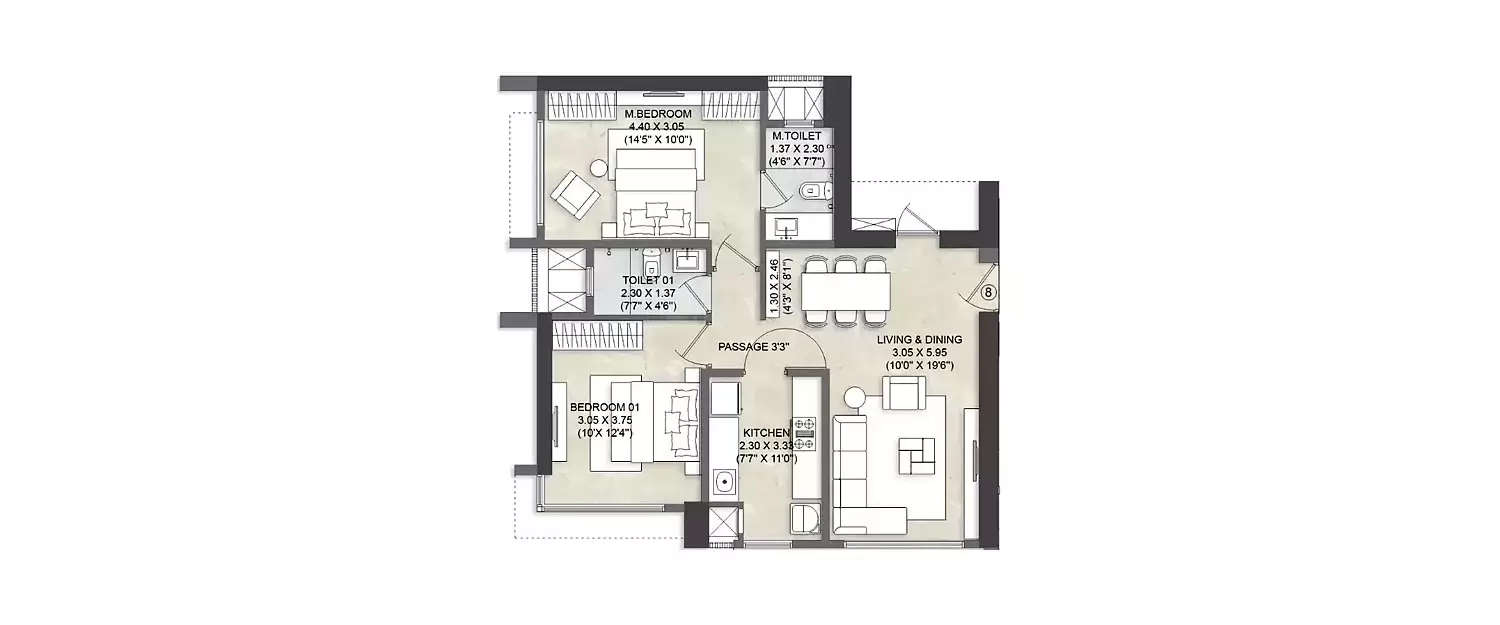 Floor plan for 2 BHK