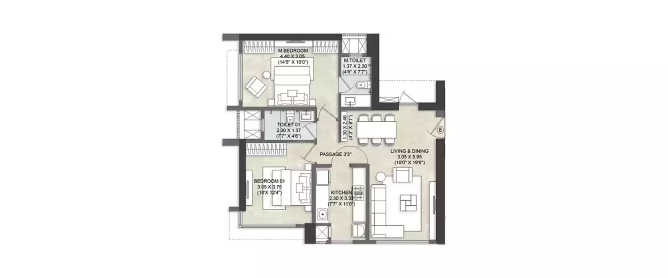 Kalpataru Elegante Kandivali - Floor plan 2 BHK 698 Sq.ft